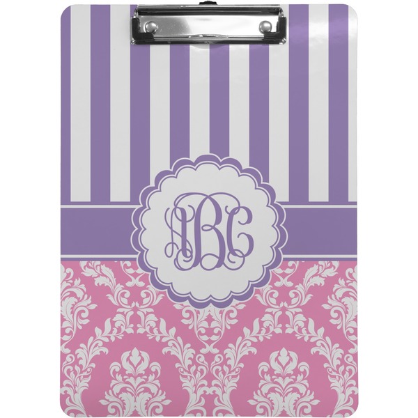 Custom Pink & Purple Damask Clipboard (Letter Size) (Personalized)