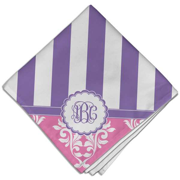 Custom Pink & Purple Damask Cloth Dinner Napkin - Single w/ Monogram