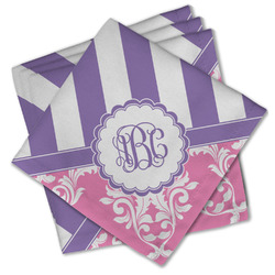 Pink & Purple Damask Cloth Cocktail Napkins - Set of 4 w/ Monogram