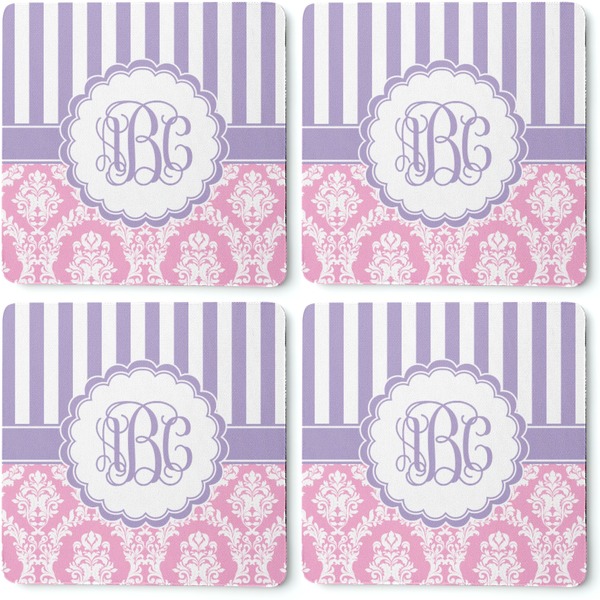 Pink & Purple Damask Coaster Rubber Back - Apvl