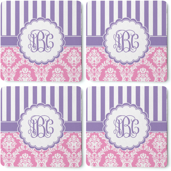 Pink & Purple Damask Coaster Rubber Back - Apvl