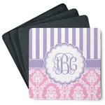 Pink & Purple Damask Square Rubber Backed Coasters - Set of 4 (Personalized)
