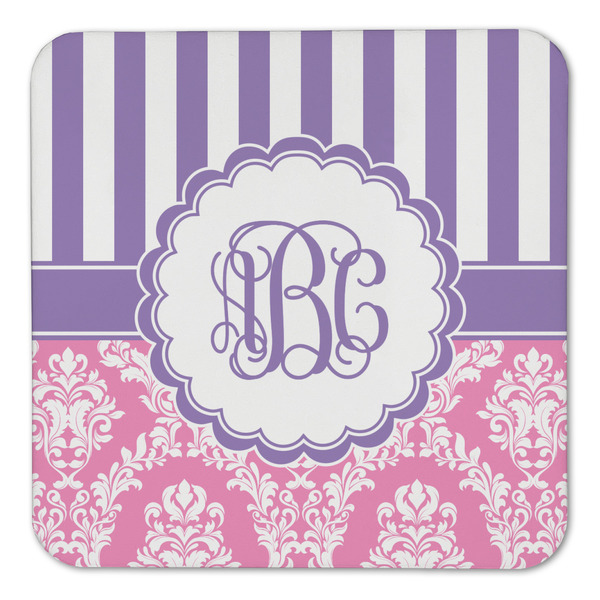 Pink & Purple Damask Coaster Set - FRONT (one)