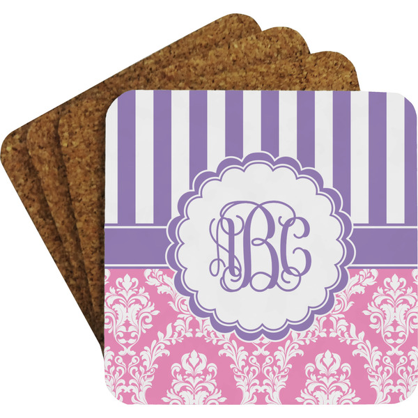 Pink & Purple Damask Coaster Set (Personalized)