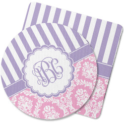 Pink & Purple Damask Rubber Backed Coaster (Personalized)