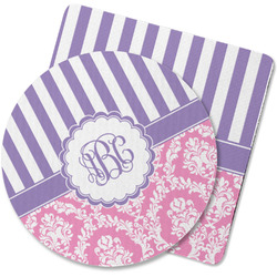 Pink & Purple Damask Rubber Backed Coaster (Personalized)