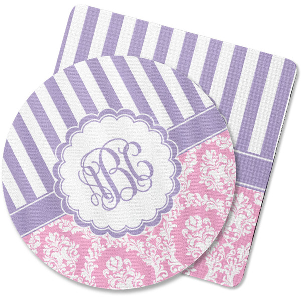 Custom Pink & Purple Damask Rubber Backed Coaster (Personalized)