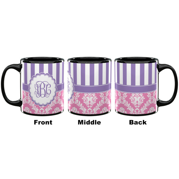Pink & Purple Damask Coffee Mug - 11 oz - Black APPROVAL