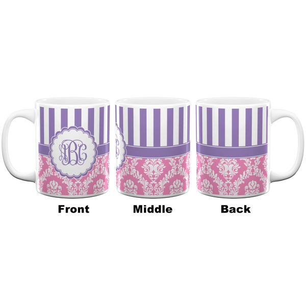 Pink & Purple Damask Coffee Mug - 11 oz - White APPROVAL
