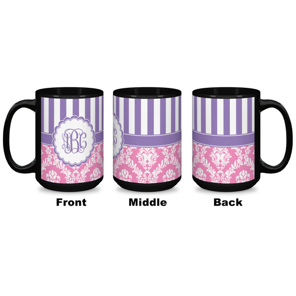 Pink & Purple Damask Coffee Mug - 15 oz - Black APPROVAL