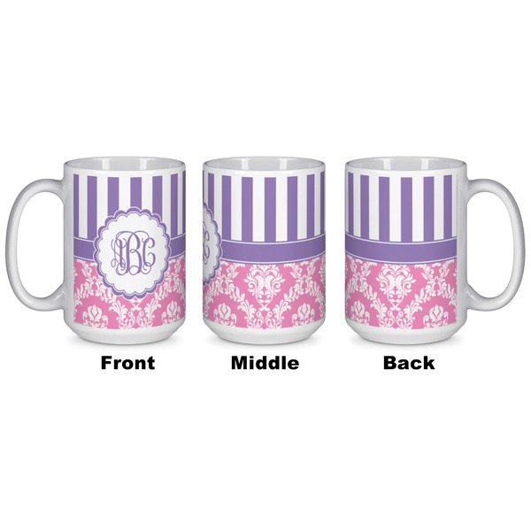 Pink & Purple Damask Coffee Mug - 15 oz - White APPROVAL