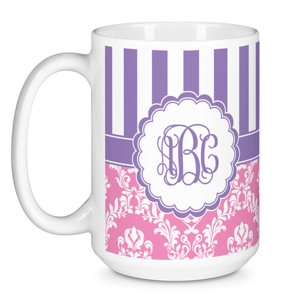 Pink & Purple Damask Coffee Mug - 15 oz - White