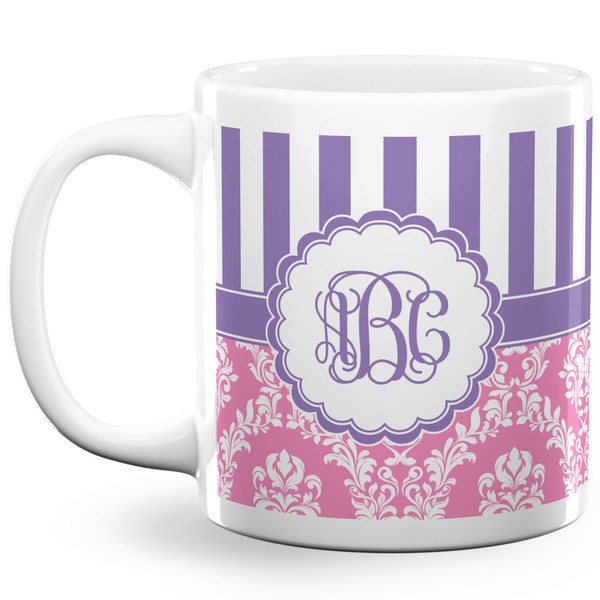 Custom Pink & Purple Damask 20 Oz Coffee Mug - White (Personalized)