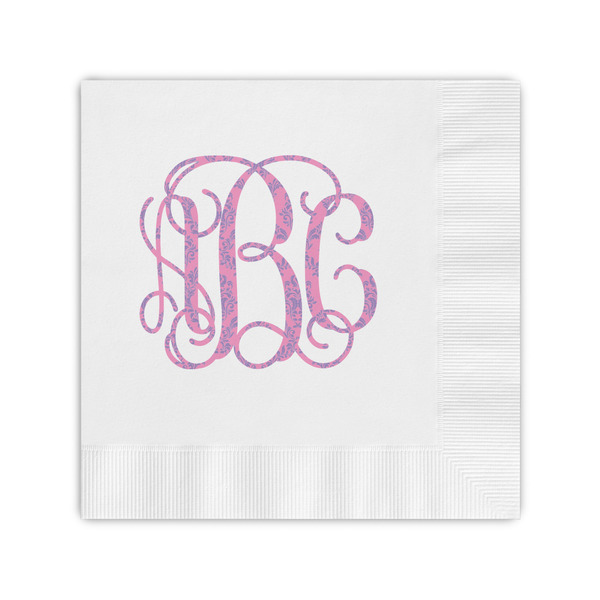 Custom Pink & Purple Damask Coined Cocktail Napkins (Personalized)