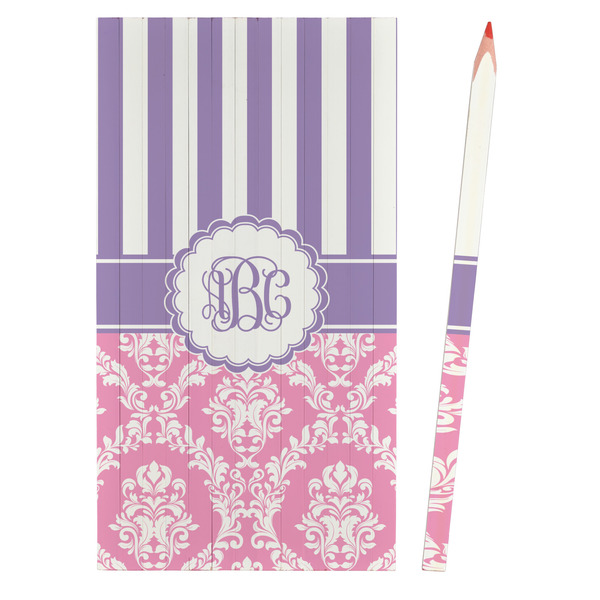 Pink & Purple Damask Colored Pencils - Front View