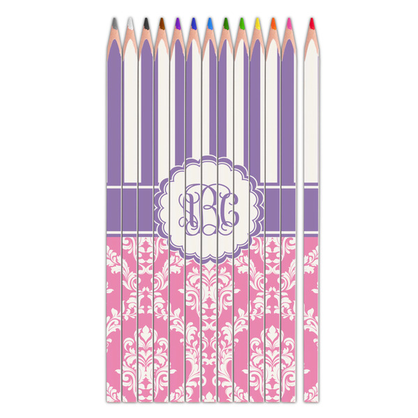 Custom Pink & Purple Damask Colored Pencils (Personalized)