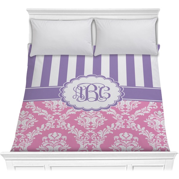 Custom Pink & Purple Damask Comforter - Full / Queen (Personalized)
