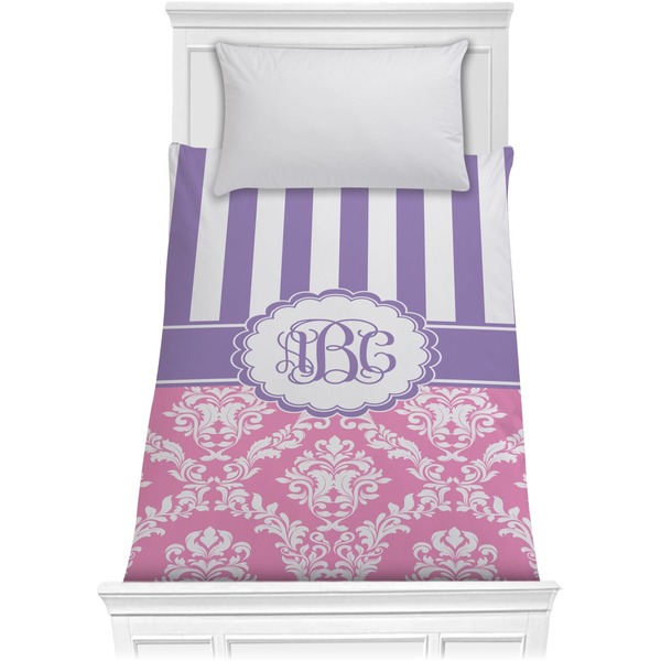 Custom Pink & Purple Damask Comforter - Twin XL (Personalized)
