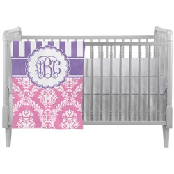 Pink & Purple Damask Crib Comforter / Quilt (Personalized)