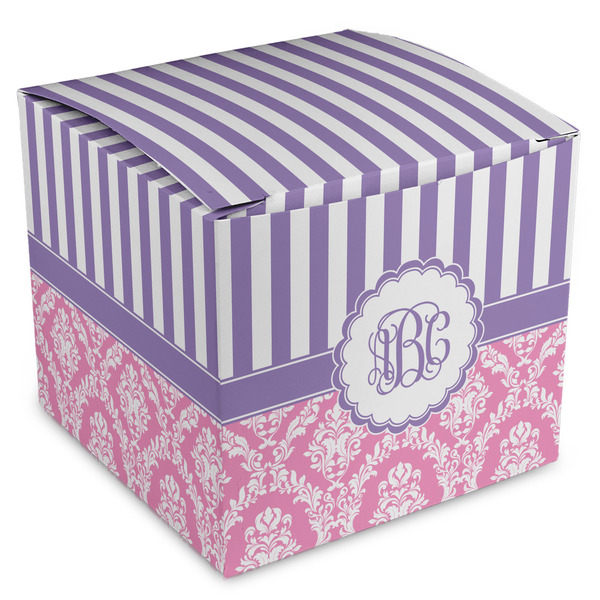 Custom Pink & Purple Damask Cube Favor Gift Boxes (Personalized)