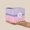 Pink & Purple Damask Cube Favor Gift Box - On Hand - Scale View