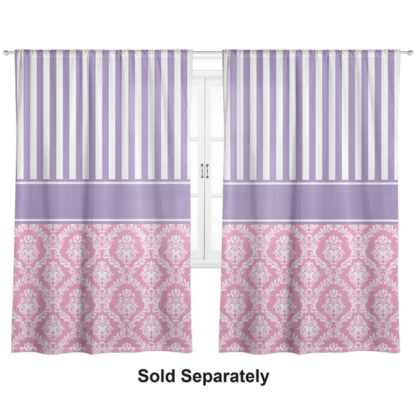 Pink & Purple Damask Curtain 112x80 - Lined