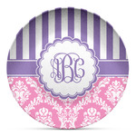Pink & Purple Damask Microwave Safe Plastic Plate - Composite Polymer (Personalized)