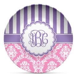 Pink & Purple Damask Microwave Safe Plastic Plate - Composite Polymer (Personalized)