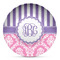 Pink & Purple Damask Microwave Safe Plastic Plate - Composite Polymer (Personalized)