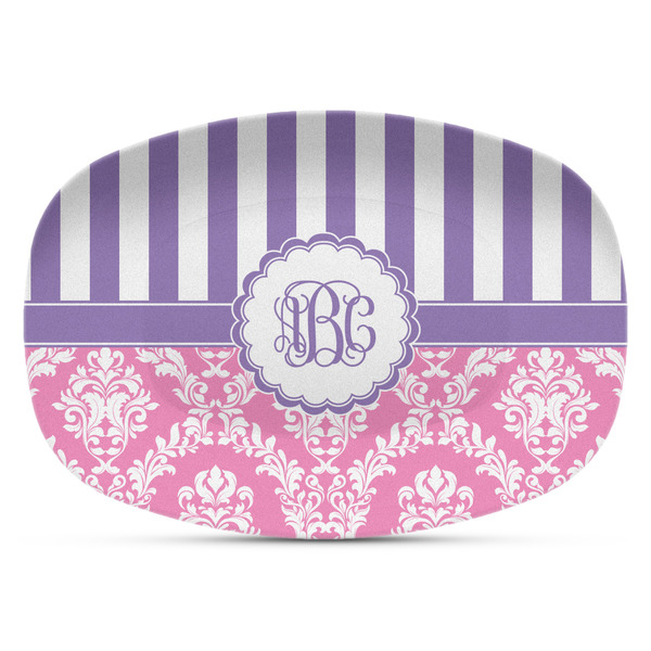 Custom Pink & Purple Damask Plastic Platter - Microwave & Oven Safe Composite Polymer (Personalized)
