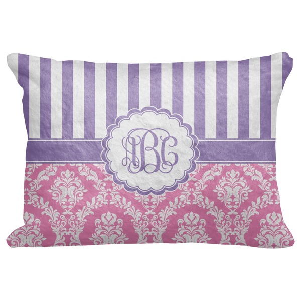 Custom Pink & Purple Damask Decorative Baby Pillowcase - 16"x12" (Personalized)