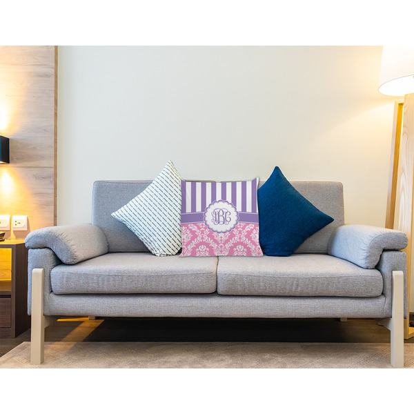 Pink & Purple Damask Decorative Pillow Case - LIFESTYLE