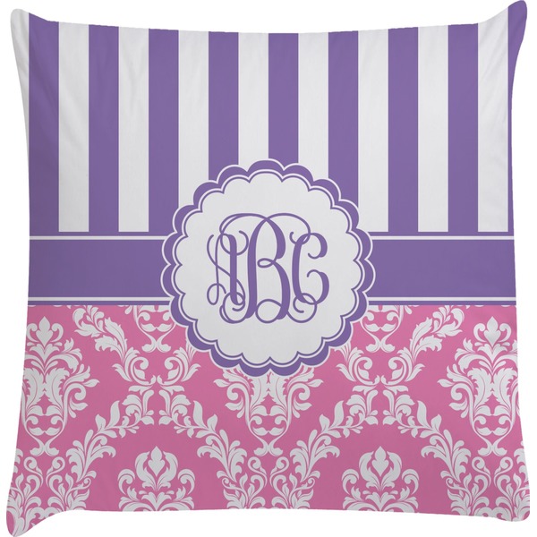 Custom Pink & Purple Damask Decorative Pillow Case (Personalized)