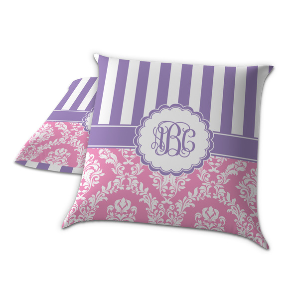 Pink & Purple Damask Decorative Pillow Case - TWO