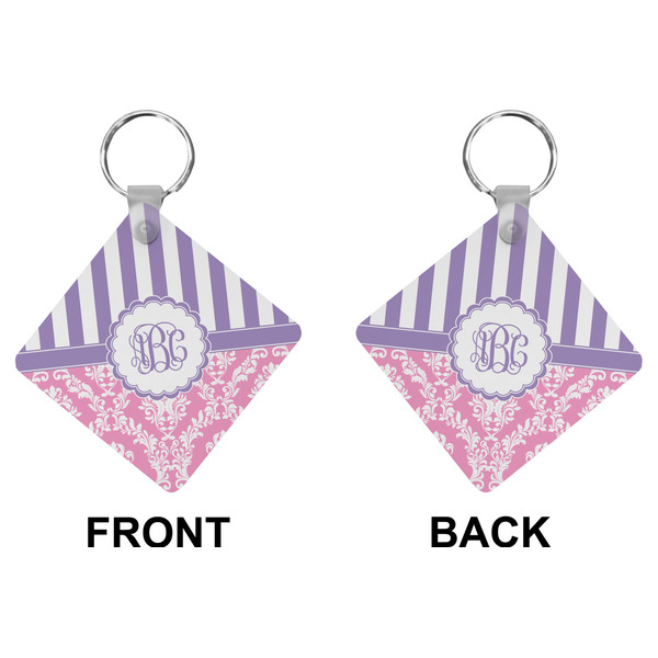 Pink & Purple Damask Diamond Keychain (Front + Back)