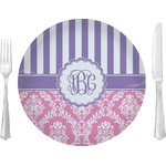 Pink & Purple Damask 10" Glass Lunch / Dinner Plates - Single or Set (Personalized)