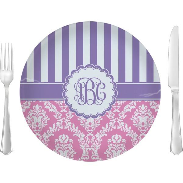Custom Pink & Purple Damask 10" Glass Lunch / Dinner Plates - Single or Set (Personalized)