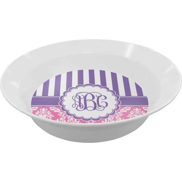 Custom Pink & Purple Damask Melamine Bowl - 12 oz (Personalized)