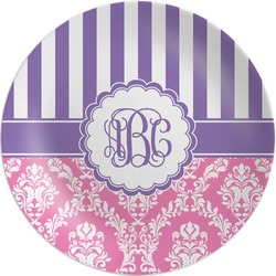 Pink & Purple Damask Melamine Plate (Personalized)