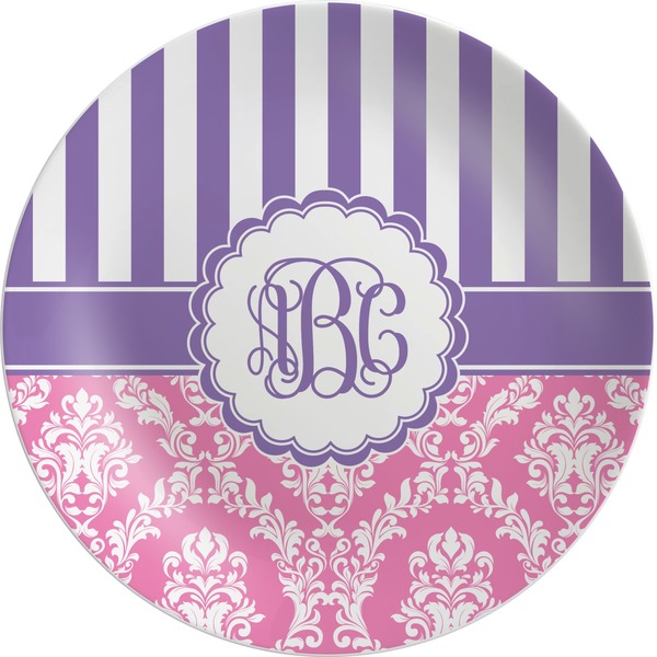 Custom Pink & Purple Damask Melamine Plate (Personalized)