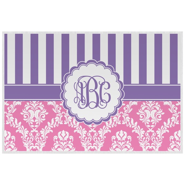 Custom Pink & Purple Damask Laminated Placemat w/ Monogram
