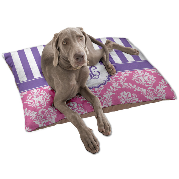 Custom Pink & Purple Damask Dog Bed - Large w/ Monogram