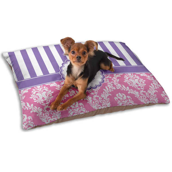 Custom Pink & Purple Damask Dog Bed - Small w/ Monogram