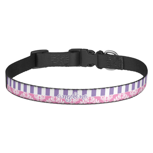 Custom Pink & Purple Damask Dog Collar - Medium (Personalized)