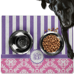 Pink & Purple Damask Dog Food Mat - Large w/ Monogram