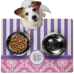 Pink & Purple Damask Dog Food Mat - Medium w/ Monogram