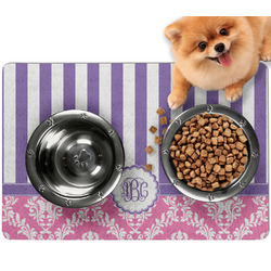 Pink & Purple Damask Dog Food Mat - Small w/ Monogram