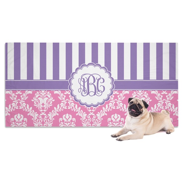 Custom Pink & Purple Damask Dog Towel (Personalized)