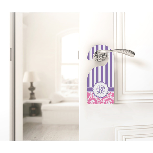Pink & Purple Damask Door Hanger - LIFESTYLE