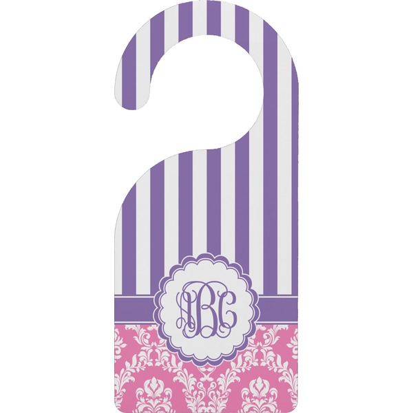 Custom Pink & Purple Damask Door Hanger (Personalized)